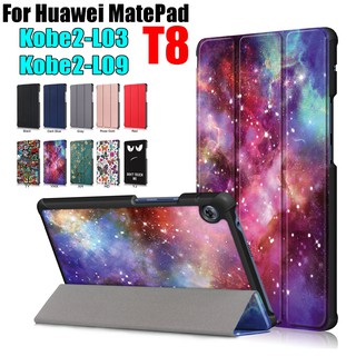 T8 เคสแท็บเล็ตหนัง PU แบบฝาพับ พร้อมช่องใส่บัตร สีพื้น สําหรับ Huawei MatePad T  Kobe2-L09 Kobe2-L03 KOB2-L09 KOB2-W09 8.0 นิ้ว