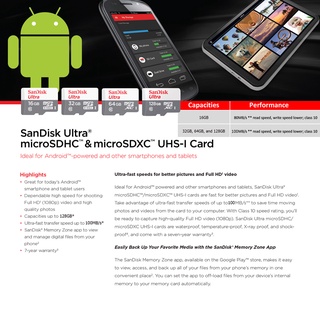 SanDisk Ultra Micro SDCard Speed 100mbs  32GB 64G 128GB Class10 (SDSQUNR) ประกัน 7 ปี โทรศัพท์ กล้องวงจรปิดไร้สาย กล้อง IP Camera #2