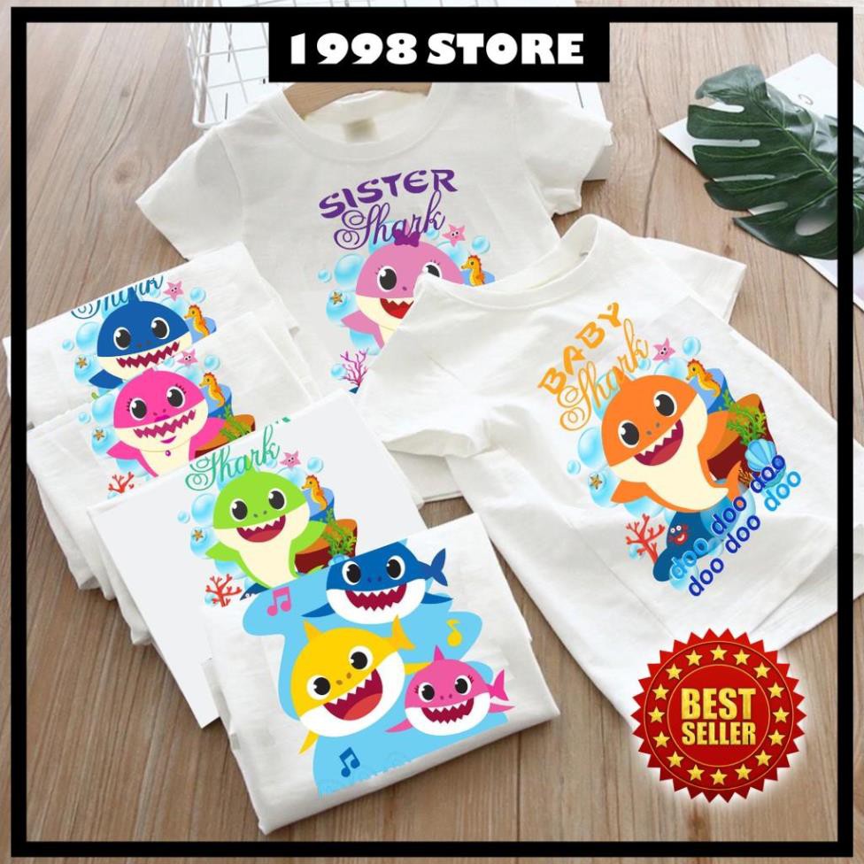 เสื้อยืดพิมพ์ลาย Baby Shark สําหรับเด็กชายและเด็กหญิง