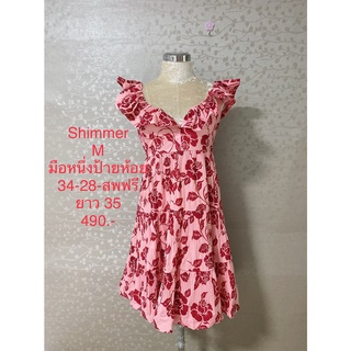 เดรสสั้น สีชมพู ลายดอกแดง มือหนึ่งป้ายห้อย SHIMMER SIZE M