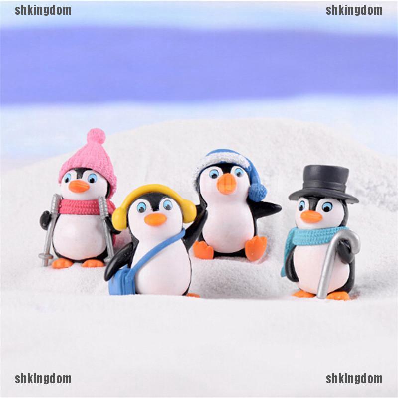 SHKINGDOM ตุ๊กตาเพนกวินขนาดเล็กสำหรับตกแต่งสวน 4 ชิ้น