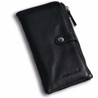 Lulugift Calfskin Zipper Men Wallet Key Bag - Black สีดำ