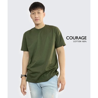 เสื้อยืดคอกลมสีเขียวขี้ม้า ผ้าCotton100%