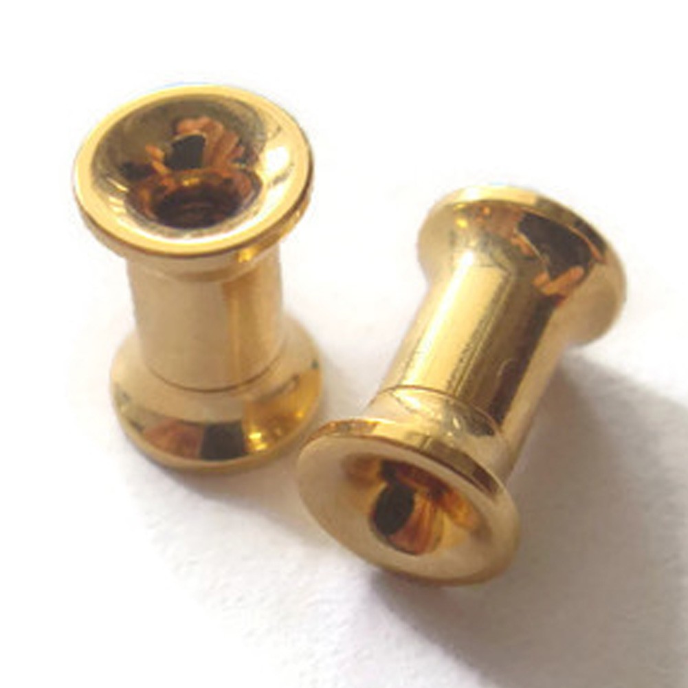 4 mm-10 mm ปากแตร จิวหู หู สแตนเลสแท้ Stainless 316L สีทอง ต่างหูชาย จิวขยายหู ระเบิดหู จิวตาไก่ จิว