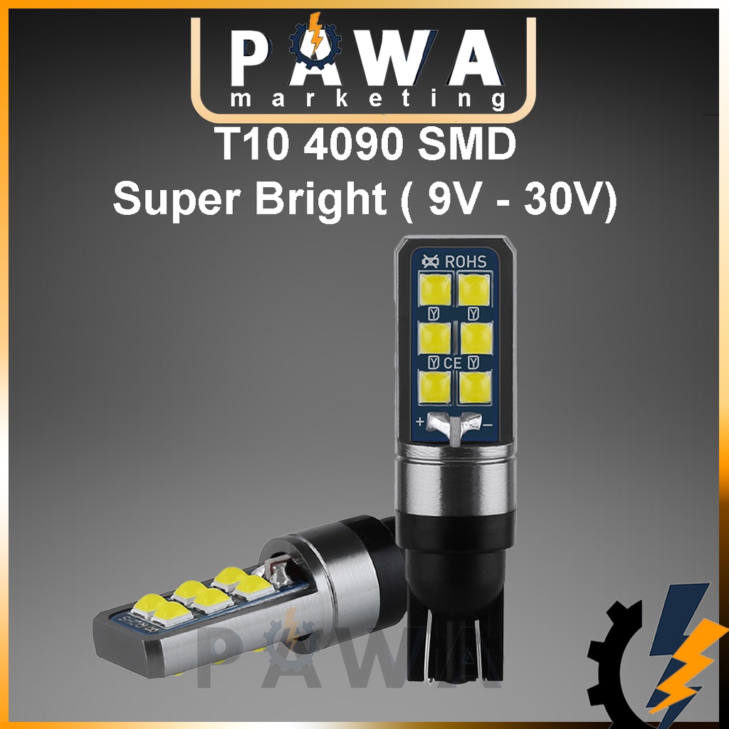 Pawa 1 คู่ T10 4090 Led Super Brightest 12V 24V 12SMD W5W สีขาวมอเตอร์รถรถบรรทุกรถบรรทุก Lori Lampu 