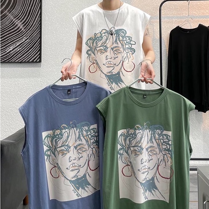 เสื้อยืดแขนกุดทรงหลวมลําลองสไตล์เกาหลีฤดูร้อนสําหรับผู้ชายOversize ทรงสวย สปอร์ต สีพื้น สวมใส่สบาย COD M-5XL