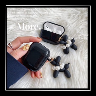 เคสหูฟัง รูปลูกโป่งสุนัข พร้อมพวงกุญแจ สีดํา สําหรับ airpods 1 2 3 pro