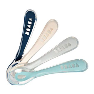 BEABA ชุดช้อนซิลิโคน 2nd stage ด้ามสั้น Set of 4 2nd age soft silicone spoons (DARK BLUE/PINK/GREY/LIGHT BLUE)