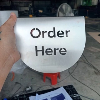 ป้ายสแตนเลส304 ติดบาร์ เค้าน์เตอร์ ป้ายร้านกาแฟ Order Here Pickup Here