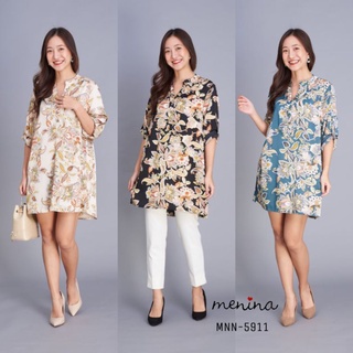 Menina MNN-5911 เสื้อชีฟองคอจีนลายดอก