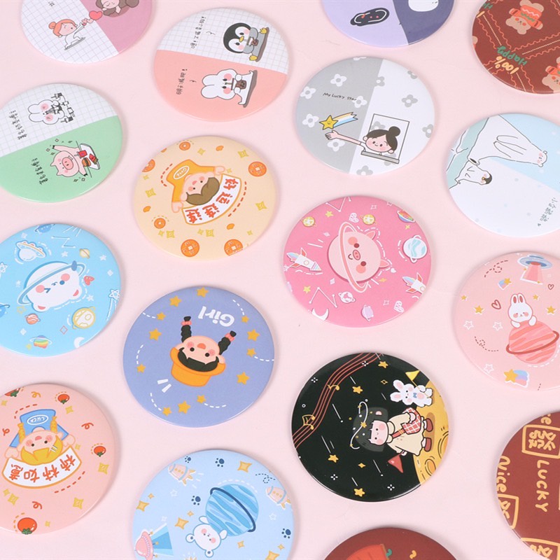 พร้อมส่งด่วน กระจกพกพาสไตล์เกาหลี น่ารักน่าใช้ น้ำหนักเบา พกพาง่าย ลายน่ารักสดใส กระจกแบบพกพา