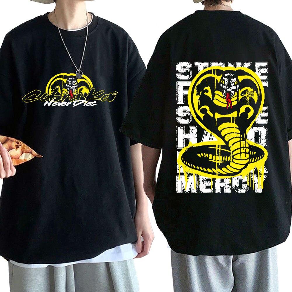 เสื้อยืดผู้ เสื้อยืดแขนสั้น ลาย Cobra Kai สองด้าน สไตล์วินเทจ S-5XL