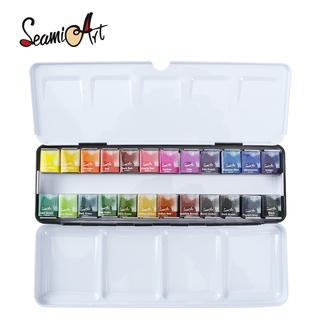 Seamiart ชุดสีน้ํา 24 สี พร้อมกล่องโลหะ แบบพกพา 1 ชิ้น