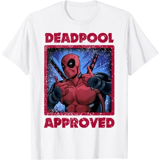 ผ้าฝ้ายคอกลมเสื้อยืด พิมพ์ลายกราฟฟิค Marvel Deadpool Two Thumbs Up Approved สไตล์วินเทจ สําหรับผู้ชาย และผู้หญิงเสื้อเชิ