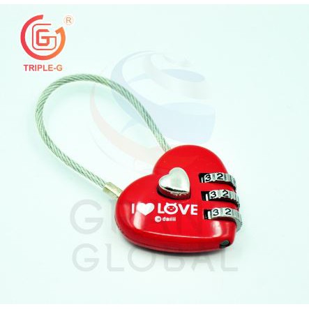 Triple-G key กุญแจ 3 รหัส กุญแจล็อค กระเป๋าเดินทาง รูป หัวใจ สีแดง