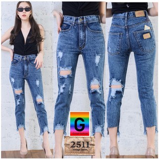 New2511Jeans by Great กางเกงยีนส์ ผญ กางเกงยีนส์เอวสูง กางเกงยีนส์ เอวสูง ยีนส์เอวสูง กางเกงยีนส์ทรงบอย ผ้าไม่ยืด No-448