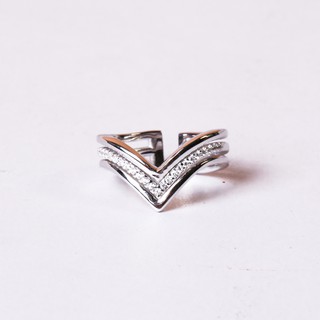 SWAN - Minimal Ring Crown แหวนเงินแท้ ฝังเพชรคิวบิกเซอร์โคเนีย cubic zirconia ฟรีไซส์