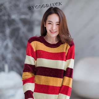 🎉🎉เสื้อสเวตเตอร์ไหมพรมนุ่มนิ่มรุ่นกำมะหยี่ริ้วใหญ่สวยงามสีสดน่ารักมุ้งมิ้ง🎉🎉