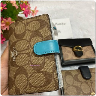 🔥สด-ผ่อน🔥 MEDIUM CORNER ZIP WALLET IN SIGNATURE COATED CANVAS (COACH F23553) กระเป๋าตัง2พับสีฟ้า