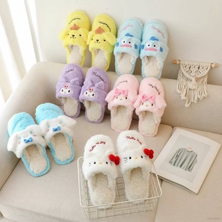 Ns3 Sanrio รองเท้าแตะ ผ้าฝ้าย แบบหนา กันลื่น ลาย Kuromi Cinnamoroll Hangyodon KT Melody Purin