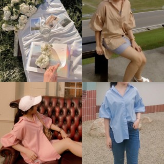 Rose / Latte / Blue พร้อมส่ง เสื้อเชิ้ตเดรส ทรงOversize แขนตุ๊กตา: ผ้า Cotton100% สี โรสโกลว์ น้ำตาลและฟ้า