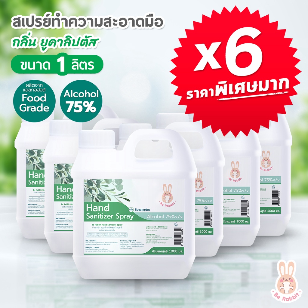 ซื้อ x6 ราคาดี!! สเปรย์ แอลกอฮอล์ 75% ขนาด 1000 ml / กลิ่น ยูคาลิปตัส / Food Grade