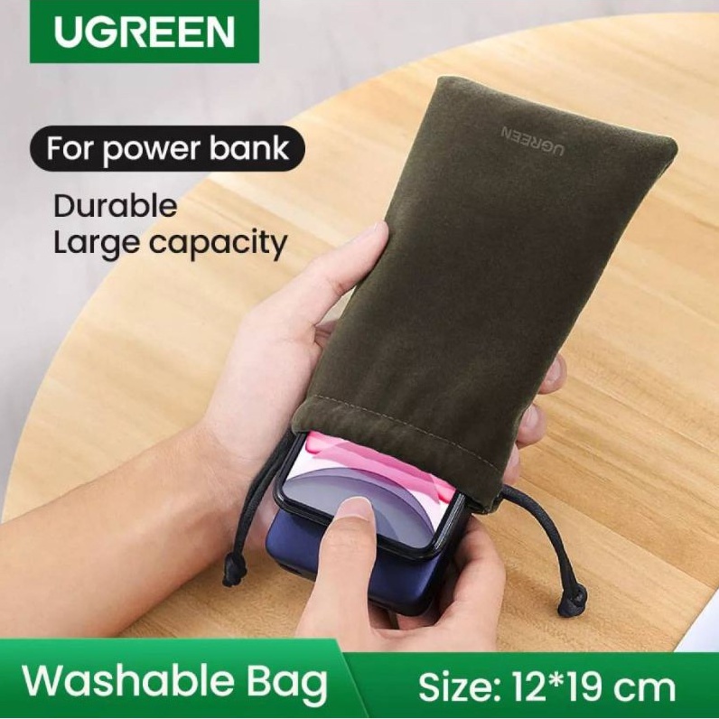 UGREEN รุ่น 20319 Storage Bag ถุงผ้าใส่มือถือ หรือพาวเวอร์แบงค์ ล้างทำความสะอาดได้ กันน้ำเข้า!!:Large size 12x19cm,1ชิ้น