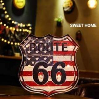 ป้ายไฟสังกะสี Route 66 ลายธง