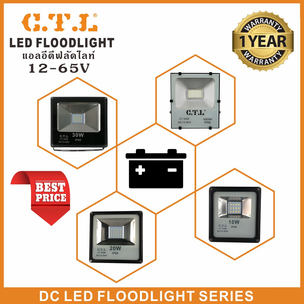 สปอร์ตไลท์ ฟลัดไลท์ 12V 24V 36V 48V 60V 10W 20W 30W 50W  แสงวอร์ม แสงขาว แสงเขียว ราคา ถูกที่สุด ดีลบีเคเค แกลเลอรีภาพที่ 4
