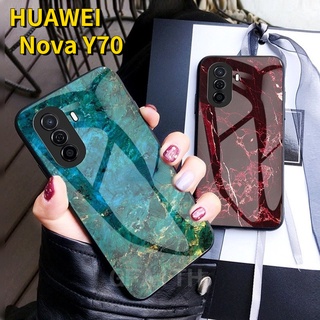 เคสโทรศัพท์มือถือกระจกนิรภัย TPU แบบนิ่ม ลายหินอ่อน ขอบนิ่ม หรูหรา สําหรับ HUAWEI Nova Y70 Plus Y70Plus NovaY70 Y70+