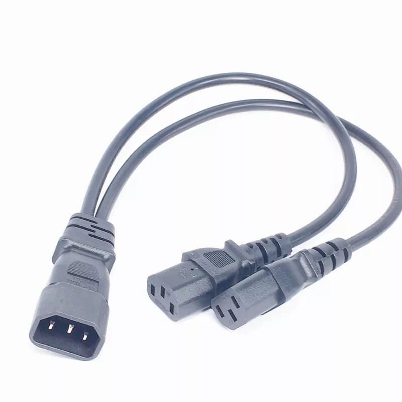 Y ประเภท Splitter สายเคเบิลอะแดปเตอร์เดี่ยว IEC 320 C14 ชายคู่ C13 หญิงสั้นสำหรับโฮสต์คอมพิวเตอร์จอแสดงผล