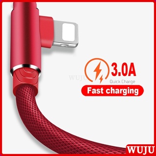 Wuju สายชาร์จไนล่อนถัก 90 องศา ยาว 1 ม. 2 ม. ชาร์จเร็ว สําหรับ Apple iPhone