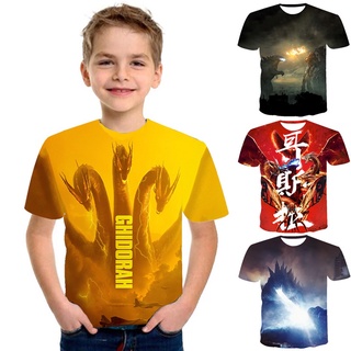 ใหม่เสื้อยืดลําลองสําหรับเด็กผู้ชายแขนสั้นพิมพ์ลายการ์ตูน Godzilla Vs King Kong 3D