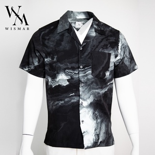 เสื้อเชิ้ตฮาวายแขนสั้น ลายหินอ่อน(มิสทีคแบล็ค) : Hawaii Mystique Black Marble Shirt  Short-sleeved