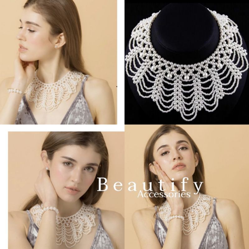 พร้อมส่ง!! สร้อยคอมุกระย้าหรูหรามีระดับ เหมาะกับชุดที่ต้องการเพิ่มดีเทลความสวยหรู