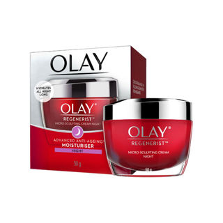 OLAY โอเลย์ Regenerist Micro-Sculpting ไนท์ครีม สูตรลดเลือนริ้วรอยสำหรับกลางคืน 50g | Night Moisturiser Cream 50g