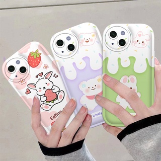 เคสโทรศัพท์มือถือ ลายการ์ตูนหมี กระต่าย สตรอเบอร์รี่ สําหรับ iPhone 12 13 11 Pro Max X Xs Max Xr kjme