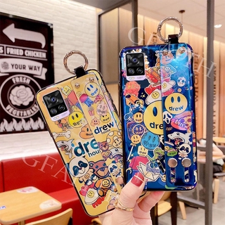 Ready เคสโทรศัพท์ VIVO V20 Pro 2020 New Phone Case Softcase Fashion With Wrist Band and Adjustable Blue Light Silicone Cover Cartoon Smile Face Phone Casing เคส VIVO V20Pro