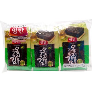 Yangban Seasoned Laver with Olive Oil 15g  ยางปั้นปรุงรสด้วยน้ำมันมะกอก 15 กรัม