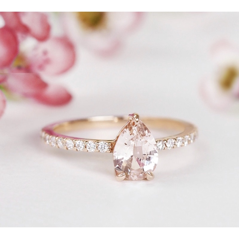 แหวนทองแท้14เค น่ารักสวยหวานพลอยแชฟไฟฟ์สีแชมเปญ หยดน้ำ Champagne Sapphire Pear Cut Ring,