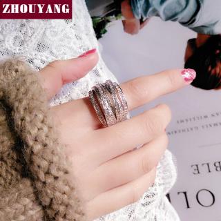 ZHOUYANG แหวน  สำหรับผู้หญิงข้ามแหวนหมั้นงานแต่งงานหรูหราโหลออก Cubic Zirconia  เครื่องประดับสีเงินแฟชั่น DD017