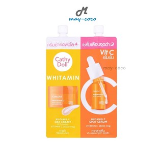 ถูก/แท้/ส่งฟรี (6ml+6ml) Cathy Doll Whitamin C Day Cream &amp; Whitamin C Spot Serum ครีมบำรุง เร่งผิวใส เลือนจุดดำ เซรั่ม