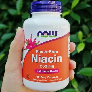 ไนอะซิน วิตามินบี 3 Flush-Free Niacin 250 mg 180 Veg Capsules ( Now Foods®) ช่วยบำรุงระบบประสาท และการทำงานของสมอง