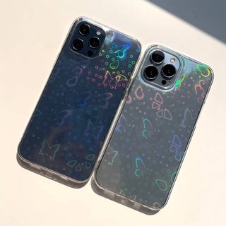 🍭พร้อมส่ง เคสสำหรับ iPhone เคสไอโฟน โฮโลแกรมหัวใจรุ้ง ผีเสื้อ hologram case 11-11Promax,13,13Pro,13Promax