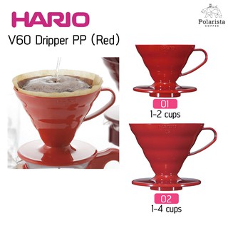 Hario V60 Dripper (PP) ดริปเปอร์ กรวยดริปกาแฟ พลาสติก สีแดง ขนาด 01/02