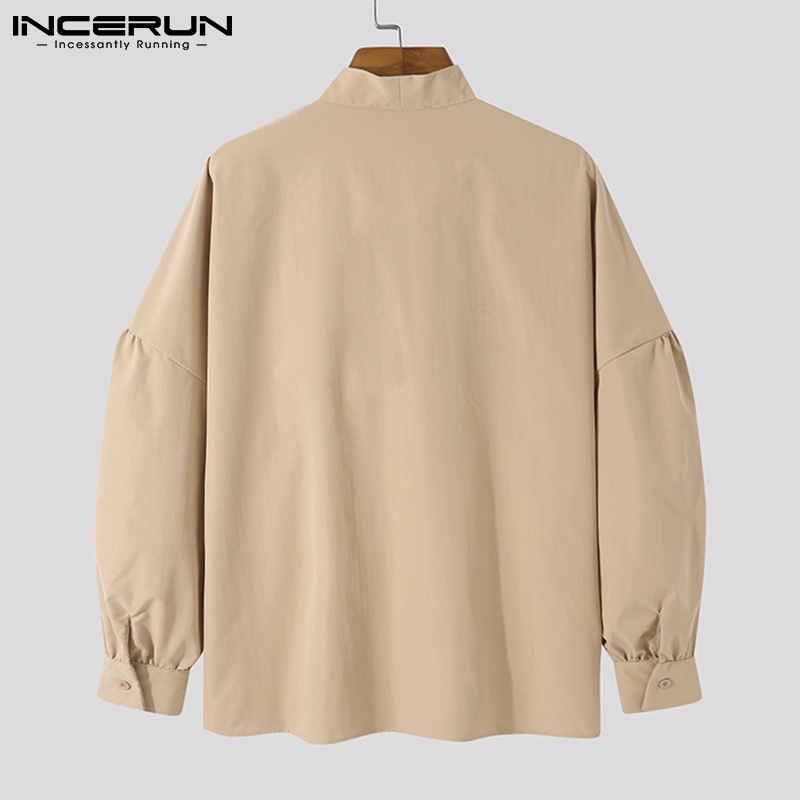 Incerun เสื้อเชิ้ตแขนยาว ลําลอง ทรงหลวม สีพื้น แฟชั่นสําหรับผู้ชาย
 - รูปที่ 5