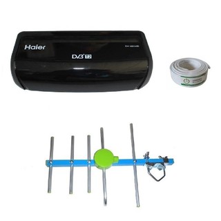 Haier ชุดแพ็คคู่ กล่องรับสัญญาณดิจิตอลทีวี + One box home 5E เสาอากาศดิจิตอลทีวี  มีสายRG6 10 เมตร (ให้ Sonar แทน)
