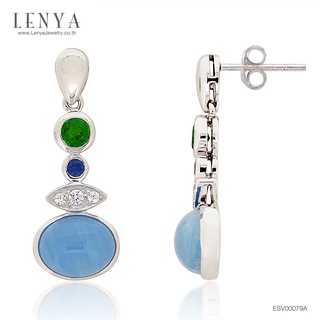 Lenya Jewelry ต่างหูดีไซน์เก๋ประดับอะความารีนแท้ (Aquamarine) ไพลินแท้ โครมไดออฟไซด์ และเพชร DiamondLike