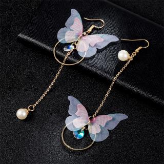 Retro Asymmetric butterfly imitation Pearl alloy Dangle Earrings long section of the wings and Earings Fashion Jewelry