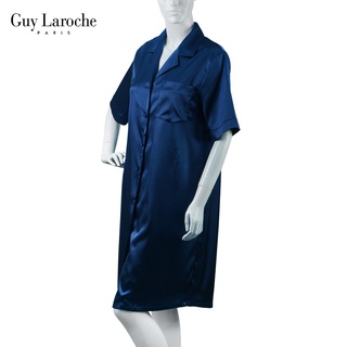 Guy Laroche  ชุดนอน  GV3737  ผ้าซาติน มิดี้ Midi  Home Shirt คอปก กระดุมหน้า ความยาวคลุมเข่า